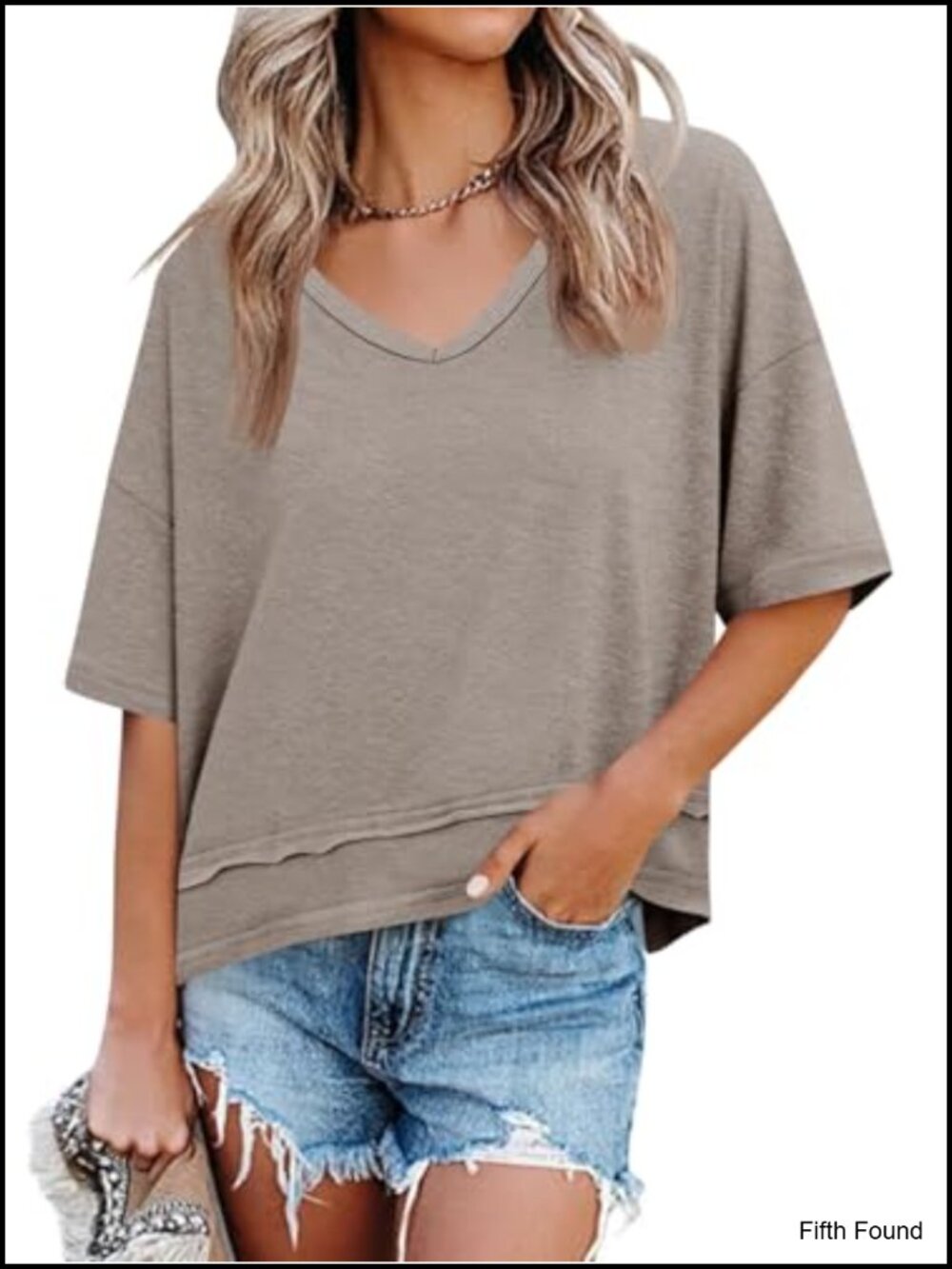 Womens V Neck Short Sleeve T Shirt Loose Fit Oversized Casual Summer Top